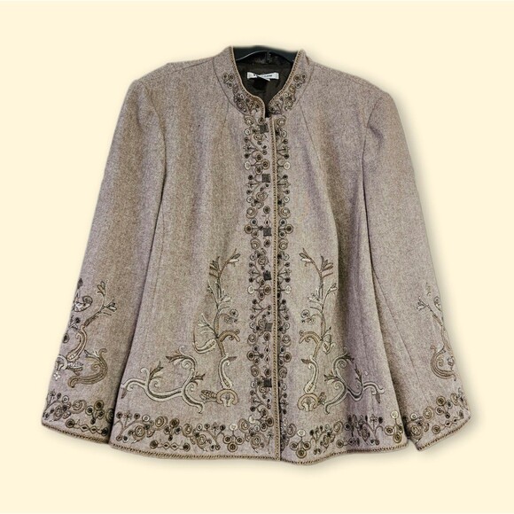 90s Cottagecore Boho Wool Poly Rayon Blend Embroidered Blazer Plus Size - Picture 1 of 4